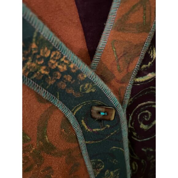 Bread Button Front Cotton Stretch L Asymmetrical 3/4 Sleeve Blouse Top Earthy - Picture 9 of 9